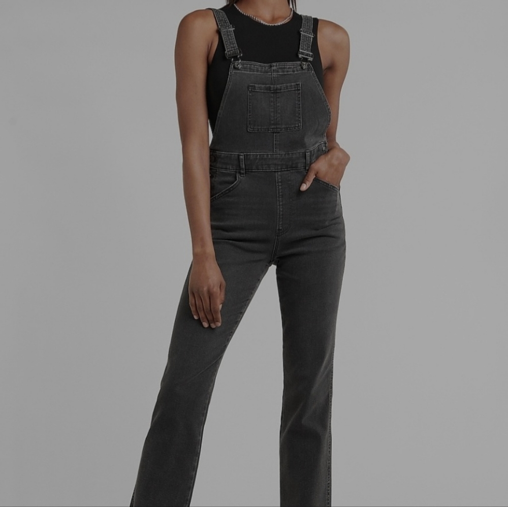 Express black denim overalls